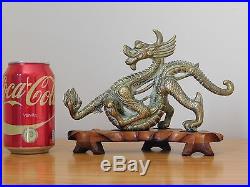 C. 19th Antique Chinese China Bronze Brass Dragon Figure Set Pair