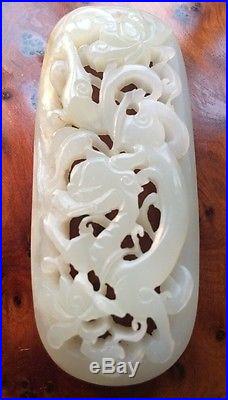 C13th Antique Chinese Yuan Pierced Carved Jade Plaque Dragon Imperial Art Ming