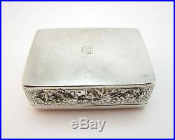 C1900 ANTIQUE CHINESE SOLID SILVER SNUFF / PILL BOX, WITH PIXIU DRAGON & PHOENIX