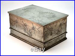 C1900 Large Antique Chinese Kut Hing Swatow Pewter Engraved Dragon Tea Caddy Box