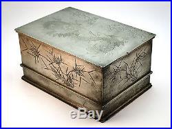 C1900 Large Antique Chinese Kut Hing Swatow Pewter Engraved Dragon Tea Caddy Box