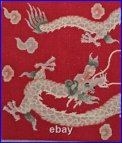 C1930s red REPUBLICAN export CHINESE TWO DRAGONS chasing FLAMING PEARLS RUG