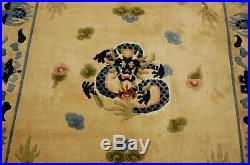 C1940s ANTIQUE ART DECO CHINESE DRAGON DESIGN RUG 3' 6X 5' 7 DRAGONS IN CLOUDS