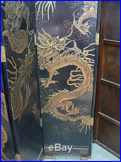 CF 103 Antique Huge Chinese Lacquer Dragon Room Divider Folding Screen