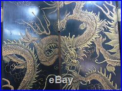CF 103 Antique Huge Chinese Lacquer Dragon Room Divider Folding Screen