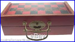 CHESS SET DRAGON ANTIQUE STYLE CHINESE CHARACTERS LEATHER BOUND ROSEWOOD CASE