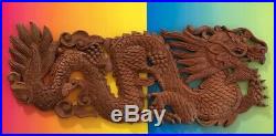 CHINESE ANTIQUE HAND CARVED DRAGON WOOD WALL HANGING East Asian Fortune
