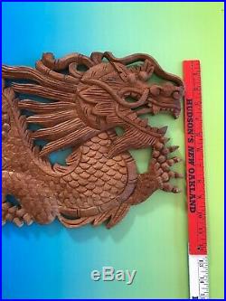 CHINESE ANTIQUE HAND CARVED DRAGON WOOD WALL HANGING East Asian Fortune