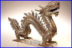 CHINESE ANTIQUE SILVER DRAGON STATUE