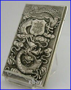 CHINESE EXPORT SOLID SILVER DRAGON CARD CASE c1900 ANTIQUE