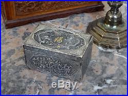CHINESE OR JAPANESE ANTIQUE STERLING SILVER DRAGON TEA CADDY OR CIGAR BOX 19th C