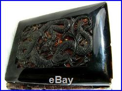 CHINESE TORTOISE SHELL WALLET CARD HOLDER CARVED DRAGON CHINA TRADE c. 1820
