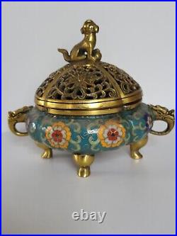 CHINESE Vintage Antique Cloisonne INCENSE BURNER Bowl Asian Dragon 19th Century