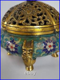 CHINESE Vintage Antique Cloisonne INCENSE BURNER Bowl Asian Dragon 19th Century
