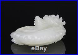 CHINESE WHITE JADE CARVING OF COILED DRAGON WITH NICE COLOR