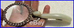 CINA (China) Old Chinese magnifying glass with white jade dragon belt hook