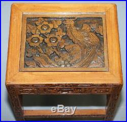 Carved Nest Of Chinese Tables Depicting Scenes Of Noblemen Dragon Boat Flowers