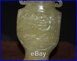 Carved nephrite jade natural pot dragon statue chinese antique vase old china