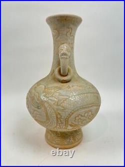 Celadon Chinese Cracked Vase Incised with Dragons GOOD CONDITION