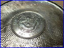 Chihli Chinese Silver Dollar Dragon 1903 Coin in Chinese White Metal Dish