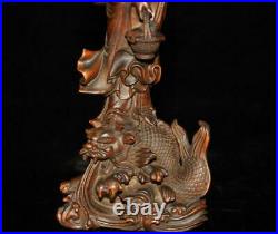 China Buddhis Boxwood wood Dragon fish Kwan-yin Kuan-yin Guanyin Quan Yin Statue