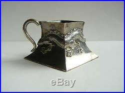 China Chinese Silver Small Dragon Sauce Boat with Glass Luen Wo Shanghai 1900s