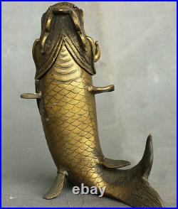China Dynasty Palace Bronze Copper Auspicious Dragon Fish Incense Burner Censer