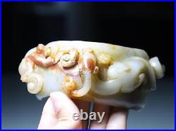China Han Dynasty Ancient Culture Old Hetian Jade Bi Pei Dragon Bracelet Pendant