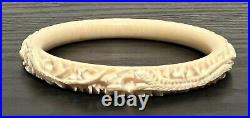 China Vintage Antique Carved Bovine Bone Chinese Dragon Bangle Bracelet