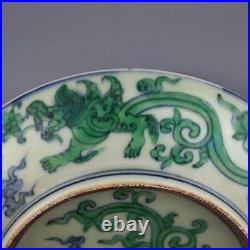 China antique porcelain hand painted MING CHENGHUA Doucai green dragon plate