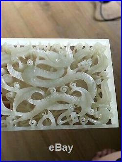 Chinese 19th-20thc Carved/Articulated White Jade Dragon Plaque