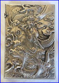 Chinese. 900 Silver Repousse Cigarette Case Dragon Serpent Vtg Old Antique