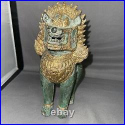 Chinese Ancient Branze Cloisonne Dog Lion Dragon Statue Gilt Old