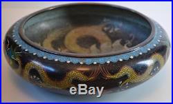 Chinese Antique 19thC Cloisonne Enamel 5 Toed Dragon Brush Bowl 4 Character Mark