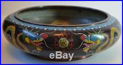 Chinese Antique 19thC Cloisonne Enamel 5 Toed Dragon Brush Bowl 4 Character Mark