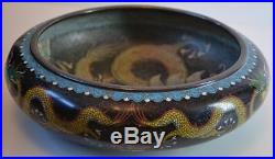 Chinese Antique 19thC Cloisonne Enamel 5 Toed Dragon Brush Bowl 4 Character Mark