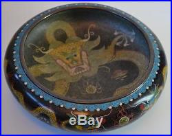 Chinese Antique 19thC Cloisonne Enamel 5 Toed Dragon Brush Bowl 4 Character Mark