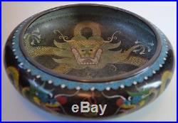 Chinese Antique 19thC Cloisonne Enamel 5 Toed Dragon Brush Bowl 4 Character Mark