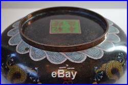 Chinese Antique 19thC Cloisonne Enamel 5 Toed Dragon Brush Bowl 4 Character Mark