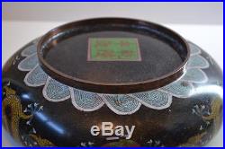 Chinese Antique 19thC Cloisonne Enamel 5 Toed Dragon Brush Bowl 4 Character Mark