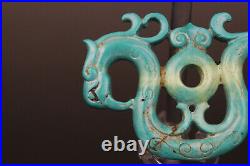 Chinese Antique 2thBC Han Dynasty Turquoise Carved Twin Dragon Decoration Bi