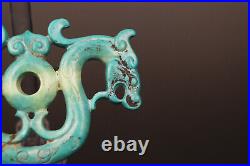 Chinese Antique 2thBC Han Dynasty Turquoise Carved Twin Dragon Decoration Bi
