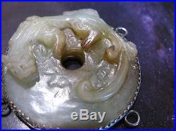 Chinese Antique Carved Jade Medallion Pendant Dragon
