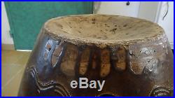 Chinese Antique Ceramic Pottery Huge Dark Brown Glazed Jar Dragon & 5 Foo Dogs