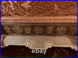 Chinese Antique Cinnabar Table Screen Carved Sea And Dragon