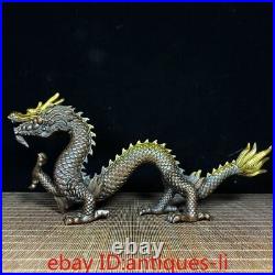 Chinese Antique Collection Pure Copper Gilt Dragon Statue Ornament