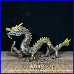 Chinese Antique Collection Pure Copper Gilt Dragon Statue Ornament