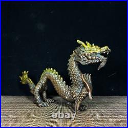 Chinese Antique Collection Pure Copper Gilt Dragon Statue Ornament