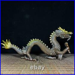 Chinese Antique Collection Pure Copper Gilt Dragon Statue Ornament