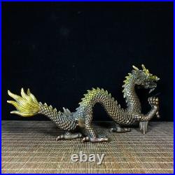 Chinese Antique Collection Pure Copper Gilt Dragon Statue Ornament